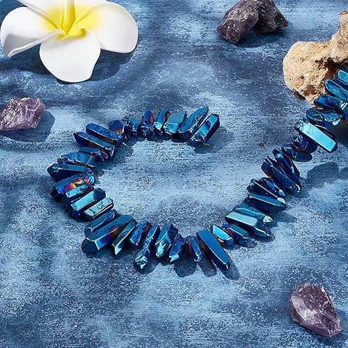Miniatura 4 de arricraft 1 hebra de puntos de cristal de cuarzo natural, cuentas de piedras preciosas naturales azules, cuentas ásperas perforadas para
