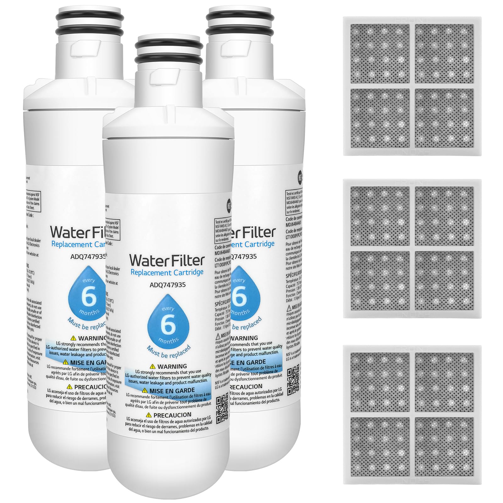 LT1000PC ADQ747935 Replacement for LG LT1000P/PC/PCS Refrigerator Water Filter,ADQ74793501,ADQ74793502,MDJ64844601,LMXS28626S,LFXS26973S,LT1000, Kenmore Elite 9980 and LT120F Air Filter,3 Combo