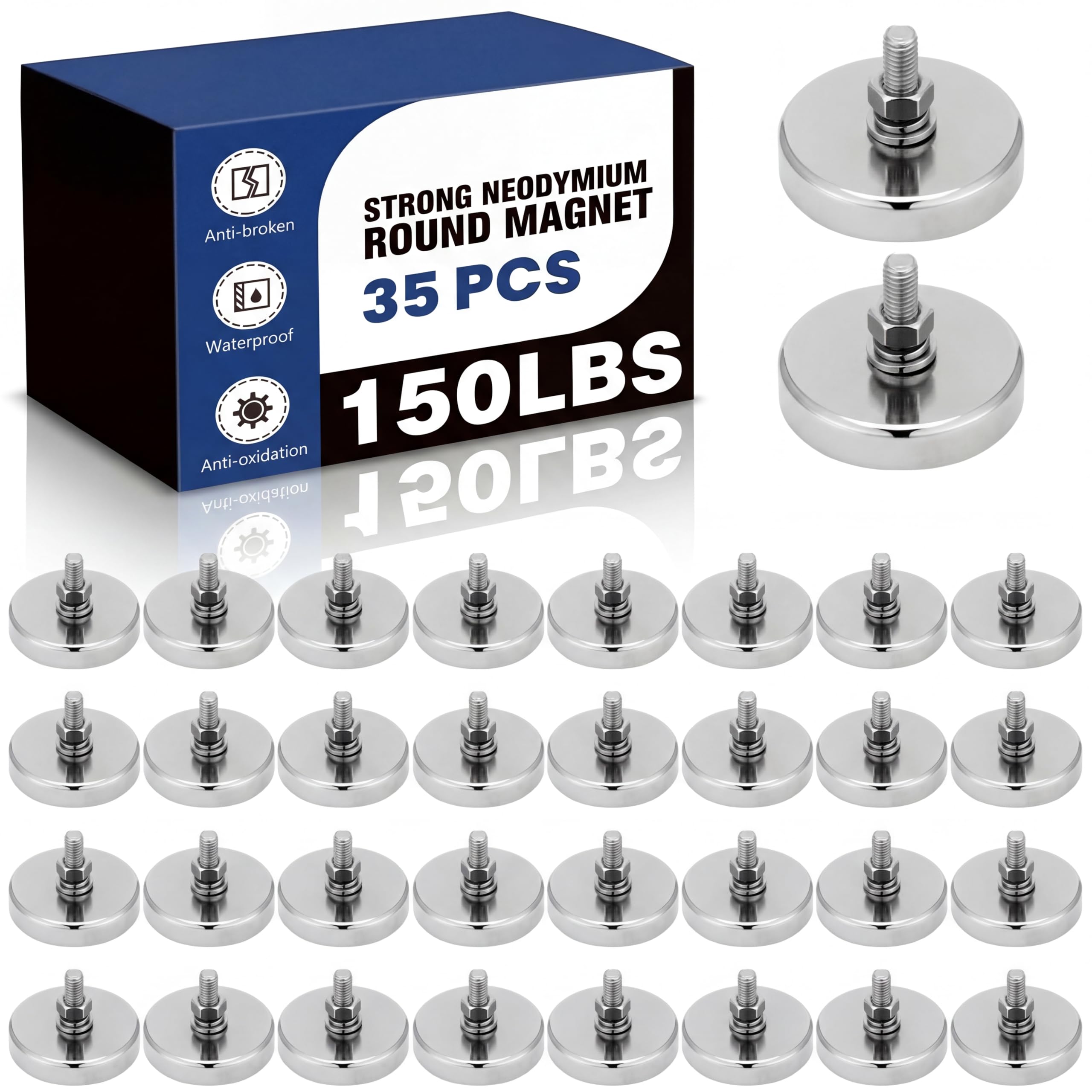 Therwen 10 Pack 150 lb Magnet with Threaded Stud, 1.42 In-90lb-m6, Silver — Amazon image 7