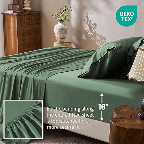 Miniatura 4 de MEISHANG Sábanas de algodón de 1000 hilos, tamaño Queen, 100% algodón egipcio, tejido satinado, satén ultrasuave y transpirable, bolsillos profundos