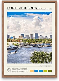 Fort Lauderdale Wall Art Poster, Decorative Cityscape Landscape Art Prints, Home Decor Wall Art Print for Bedroom Living Room Kitchen Decorations, Unframed