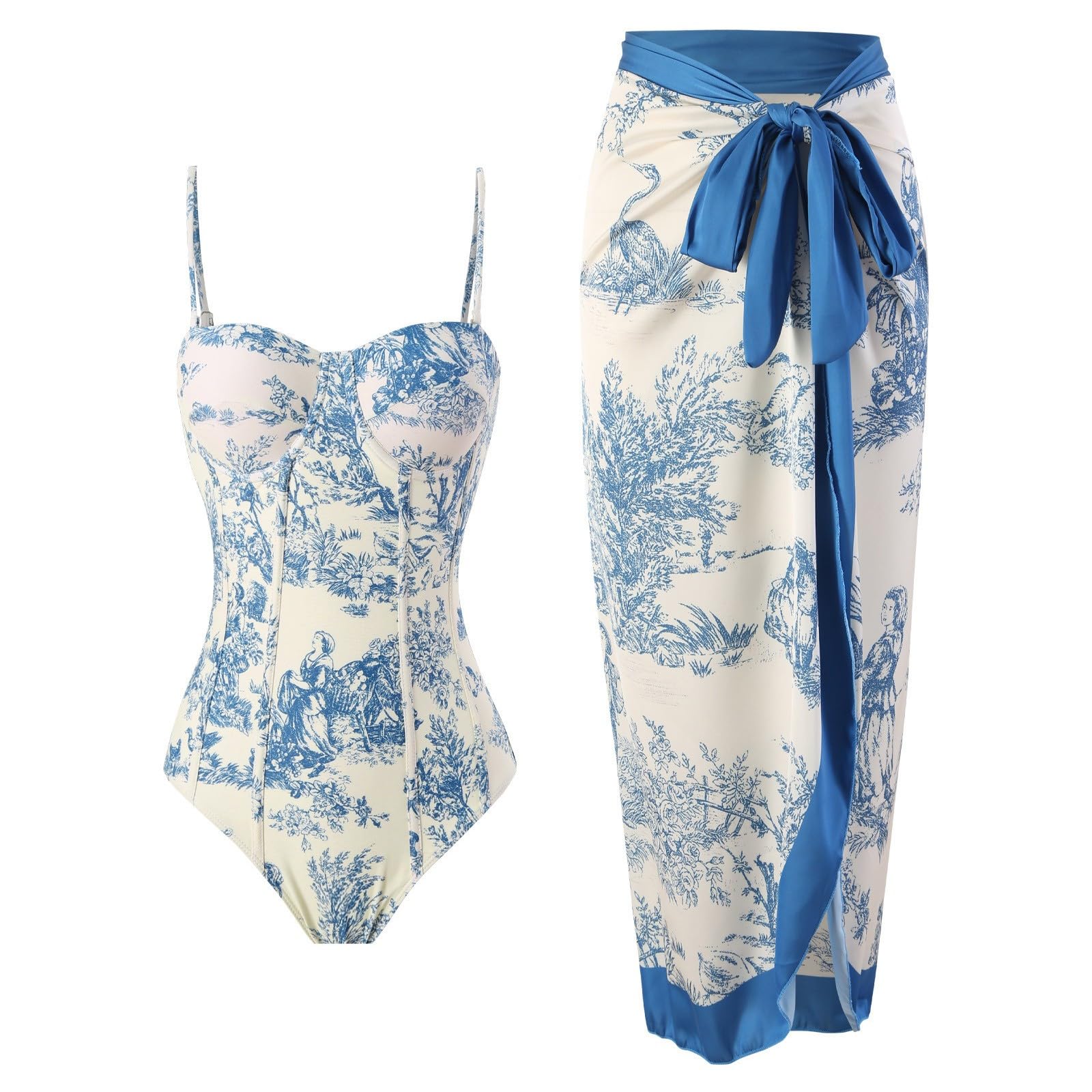 Conjunto de bikini con falda larga playera y protector solar retro 7