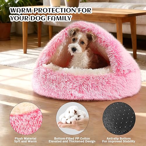 Miniatura 2 de NOYAL Cama redonda con capucha en forma de dona para perros pequeños y medianos - Cama de felpa esponjosa antiansiedad con cubierta para gatos