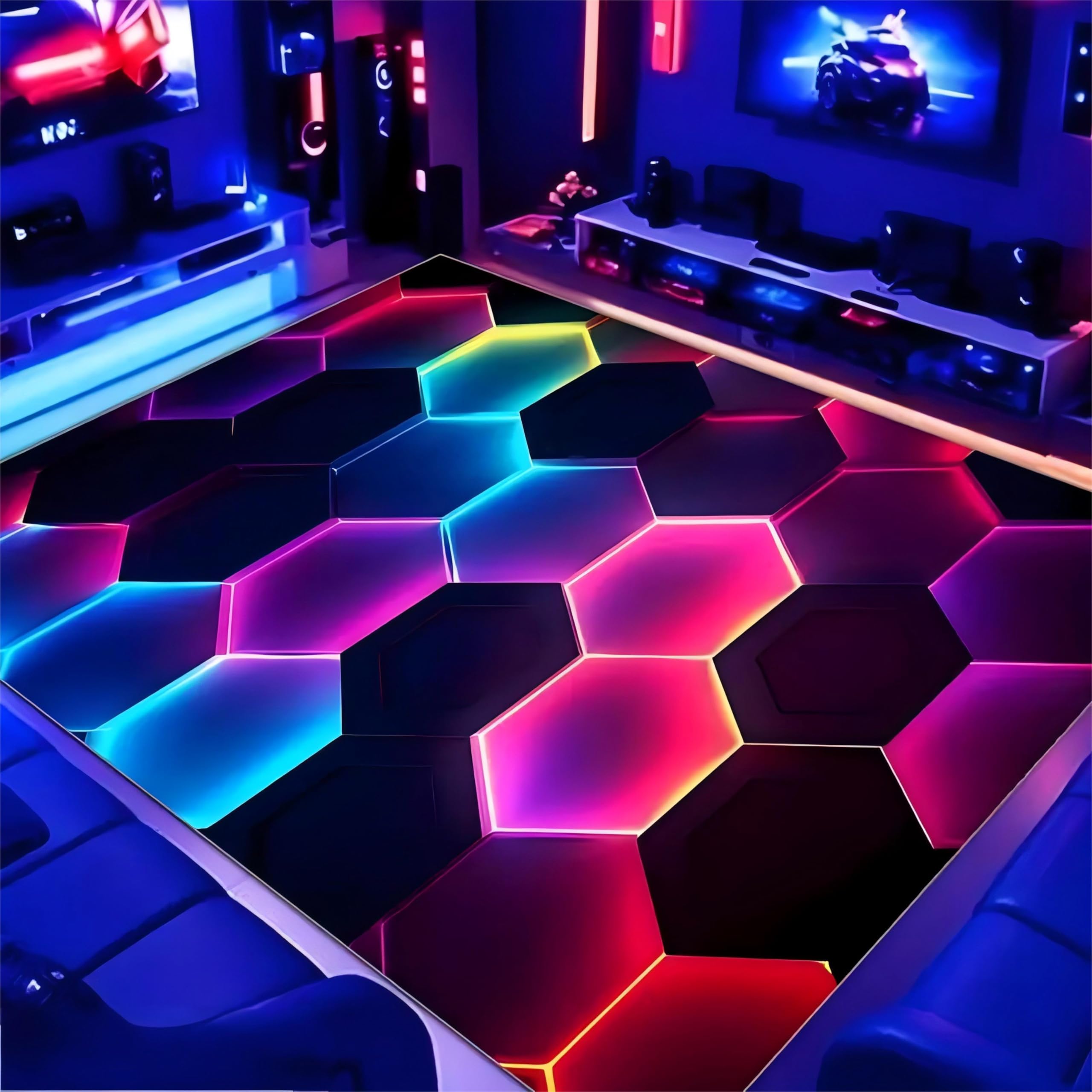 Kuluoits Colorful Geometric Area Rug,60x90cm, 3D Optical Illusion Honeycomb Geometric Hexagon Decorative Rugs, Indoor Non-slip Washable Play Mat, Soft Low Pile Playroom Carpet for Bedroom Dormitory