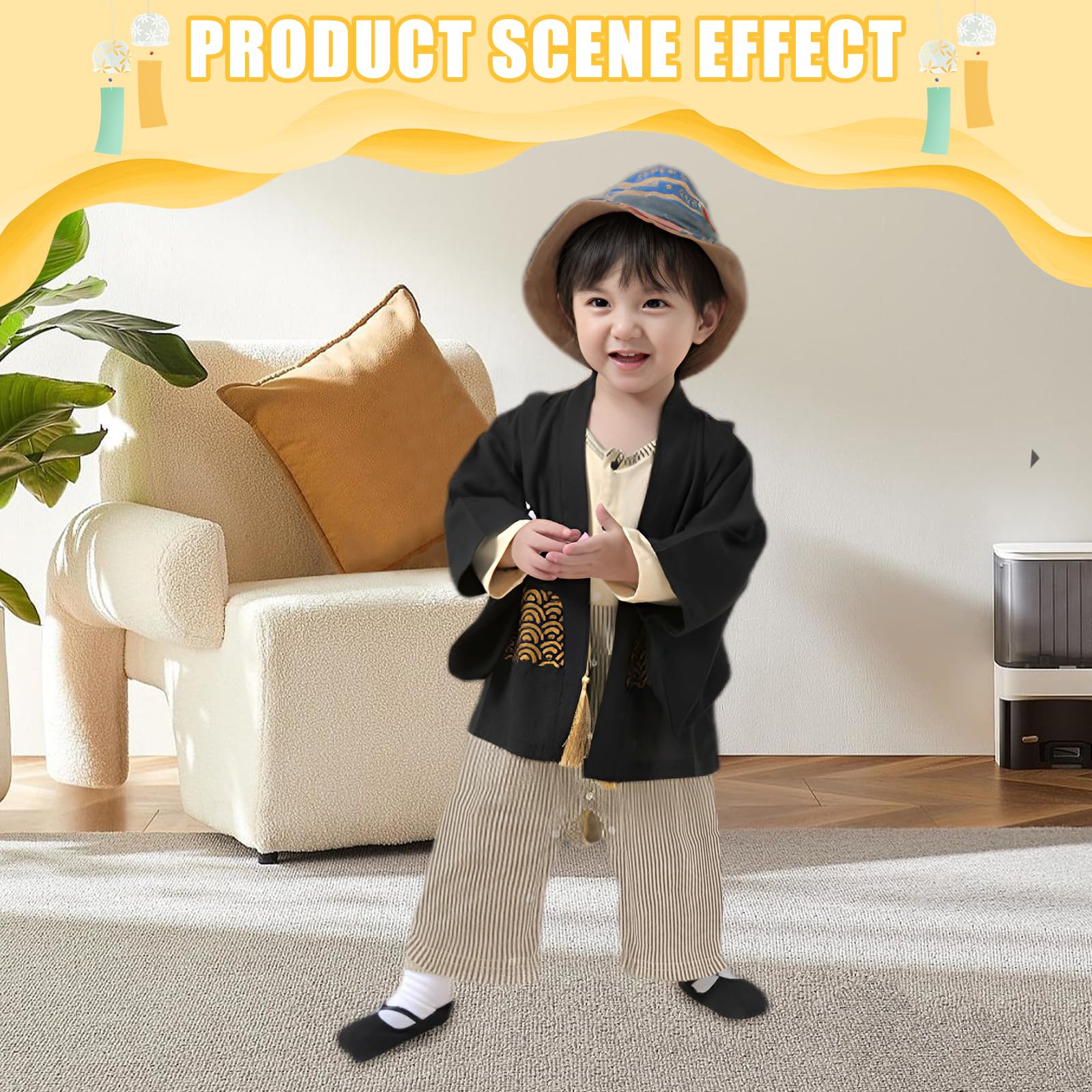 Kimono Bébé Cosplay Bebe,Déguisement Japonais Carnaval pour Bebe Garçons et Filles,Ensemble en Coton à Manches Longues pour Bébé Toddler,avec 2 Paires de Chaussettes
