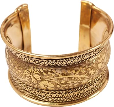 Touchstone Indian Bollywood Desire Brass Base Exotic Workmanship Free Size Cuff Bracelet in Antique Gold Or White Or Copper Tone for Women.