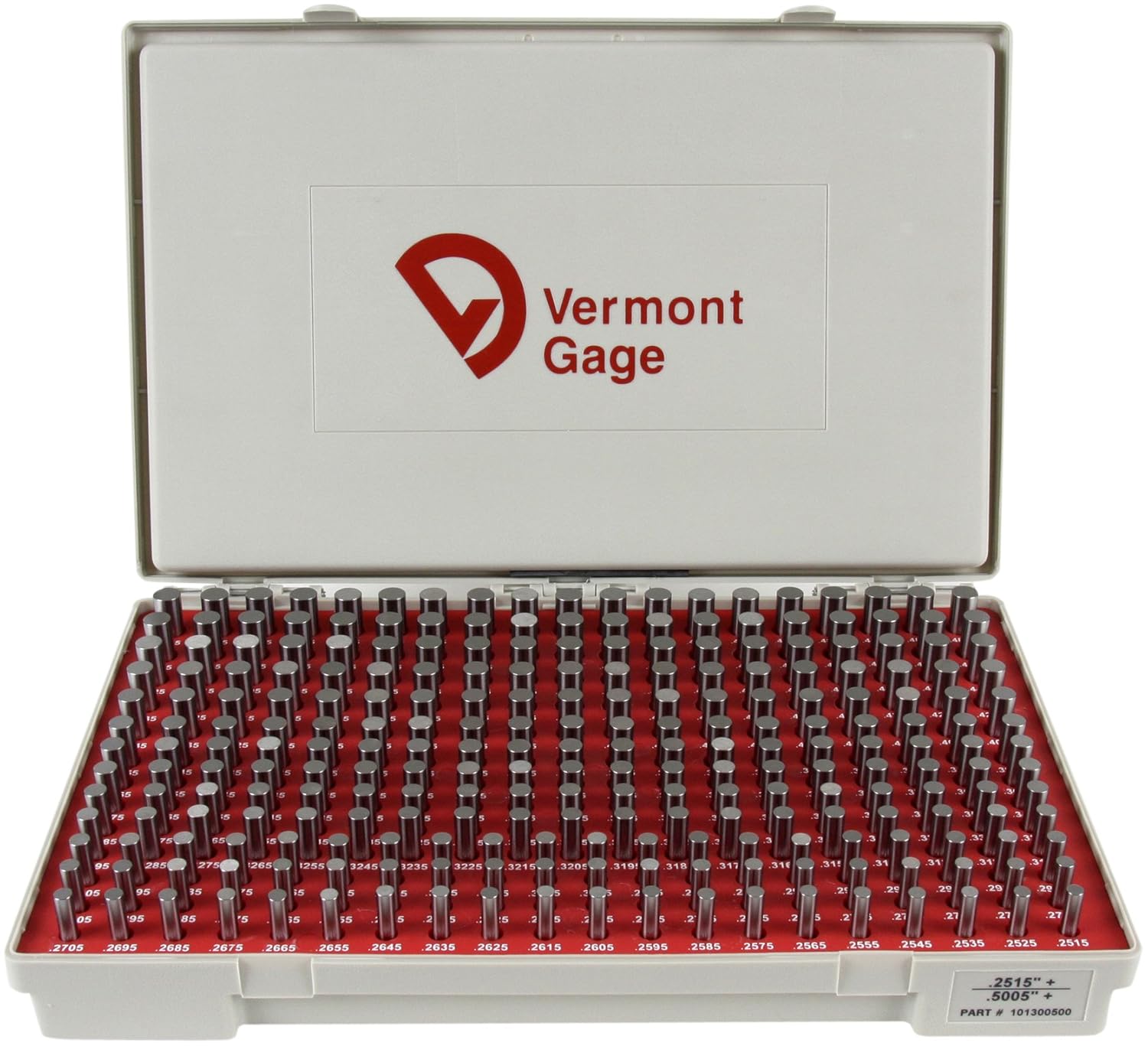 Vermont Gage - 101300500 Steel Go Pin Gage Set, Tolerance Class ZZ, 0.2515 - 0.5005" Gage Diameter (Set of 250)