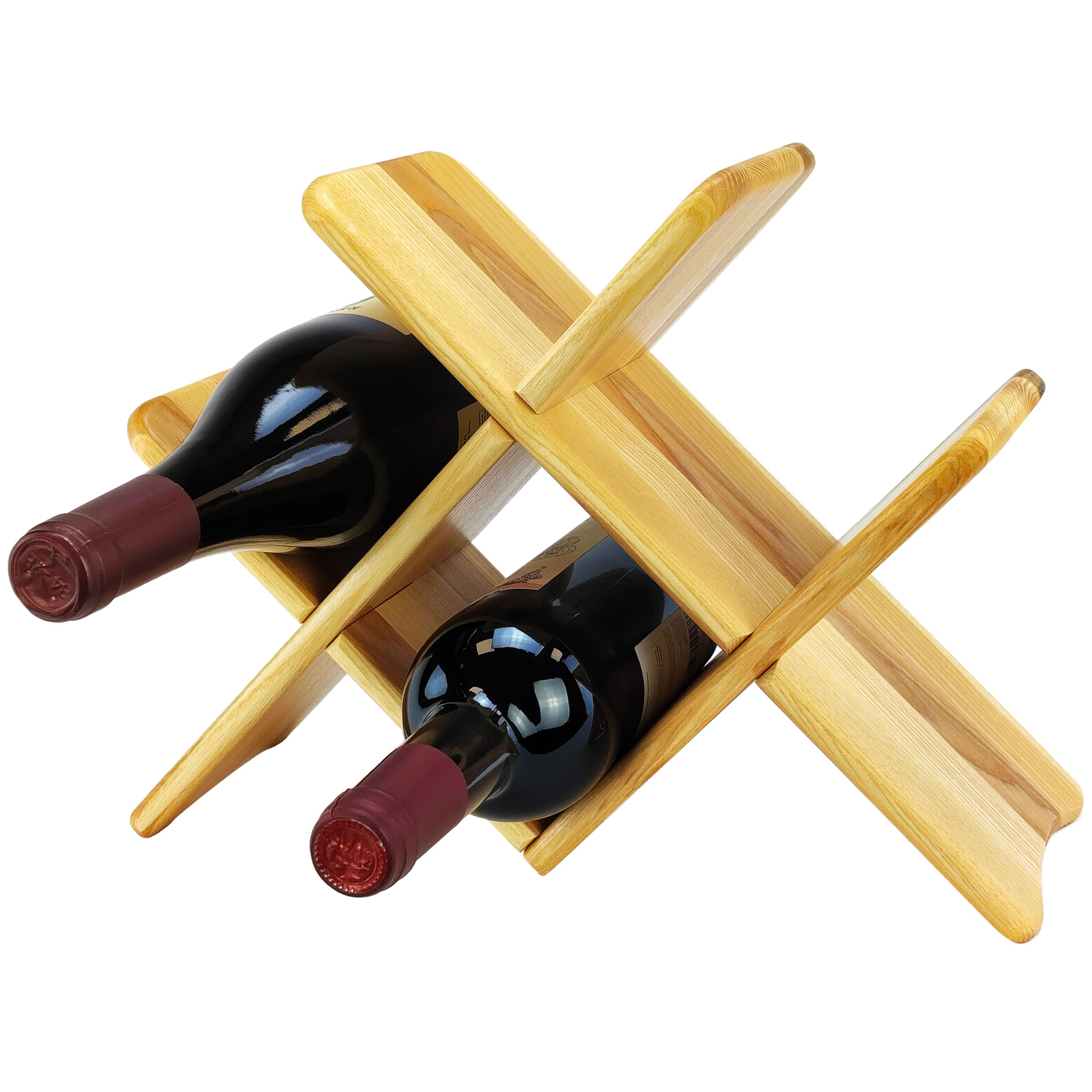 Wine Rack | Wood Wine Storage Racks Countertop | 4 Bottle Wooden Stackable Wine Rack | Foldable Tabletop Free Standing Wine Bottle Stand Holder Display Shelf (Natural)