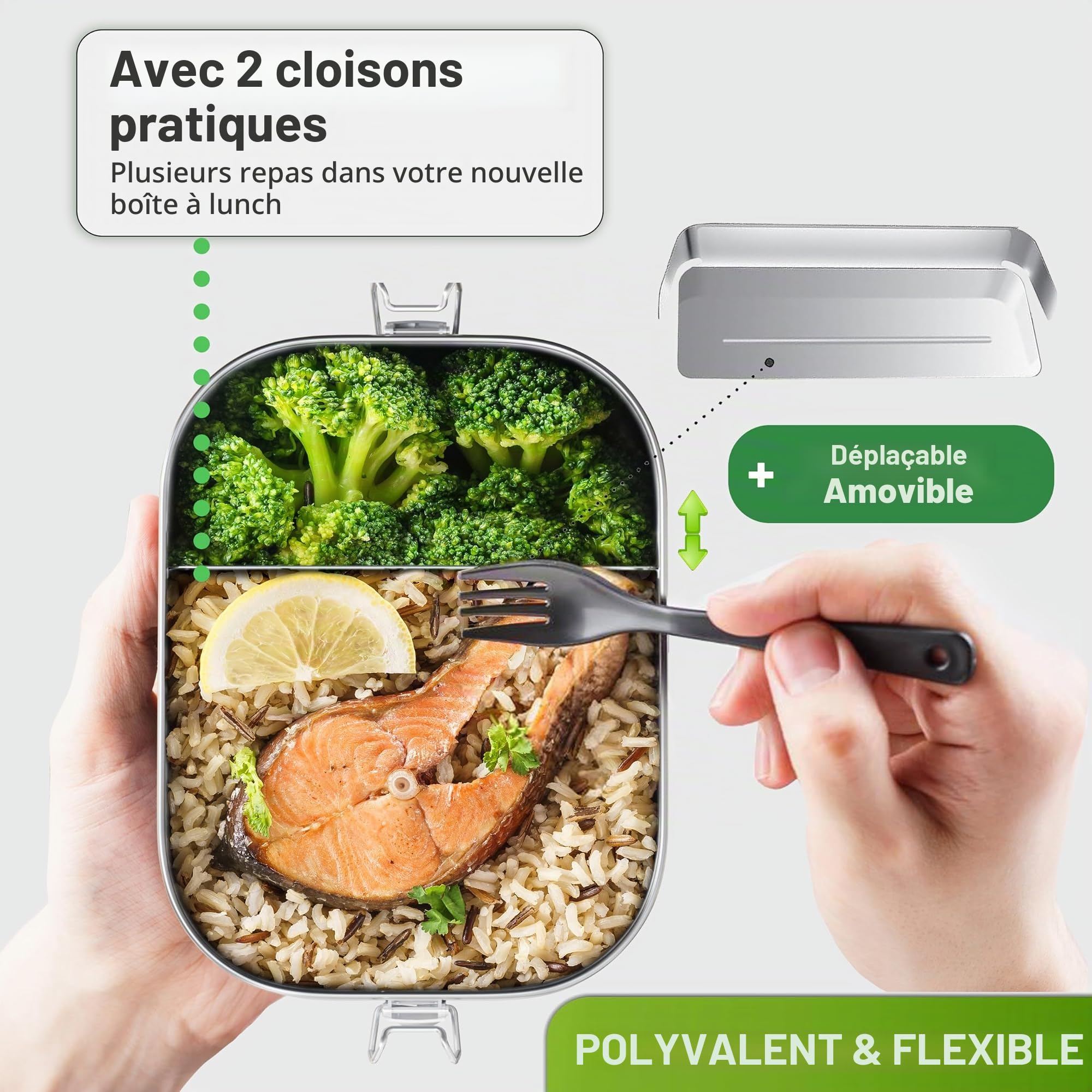 Boîte à repas 1400 ml en acier inoxydable avec compartiment | Bento étanche - lunchbox pour enfants et adultes