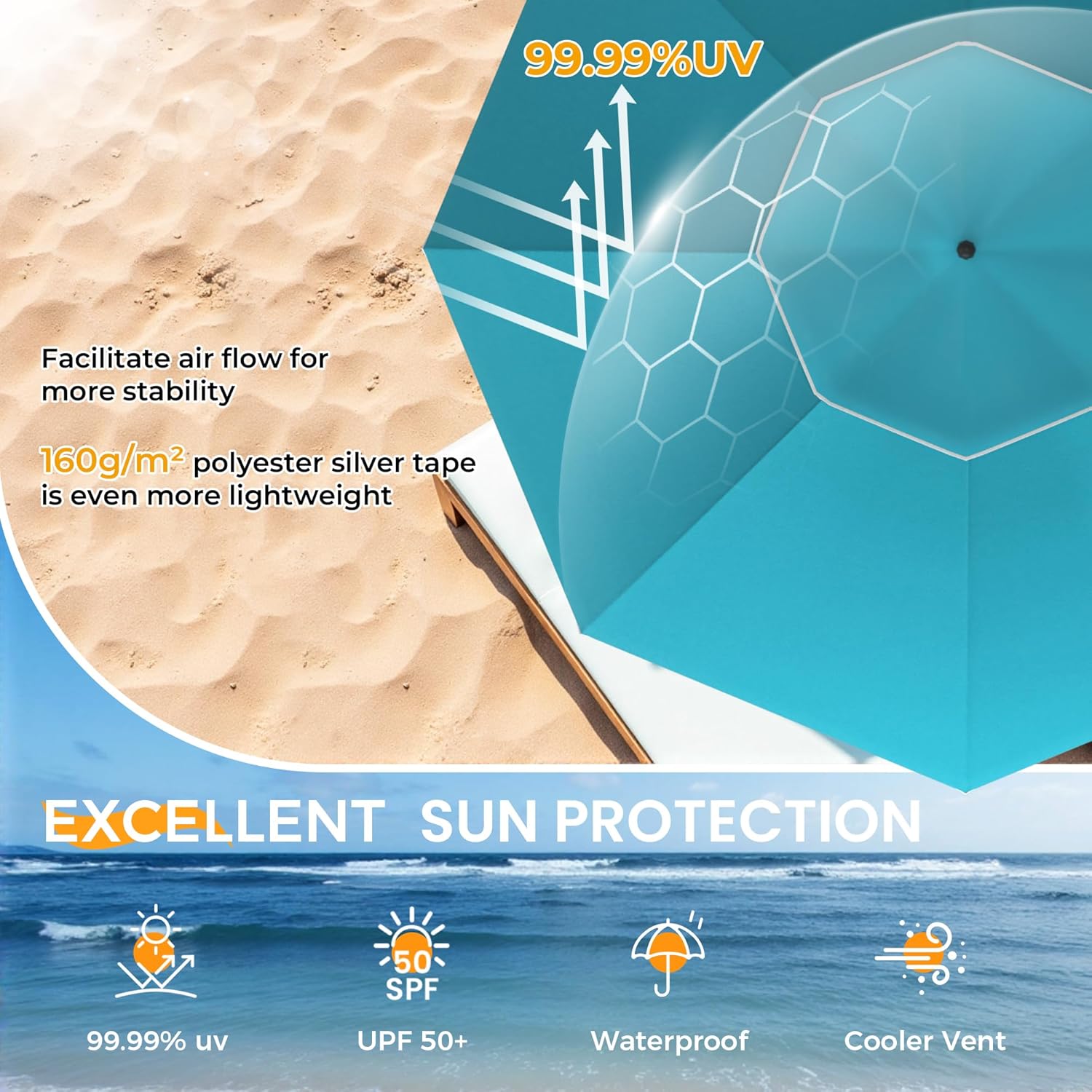 HOMEDEMO 7FT Portable Folding Beach Umbrella for On-the-Go Sun Protection at Outdoor Events