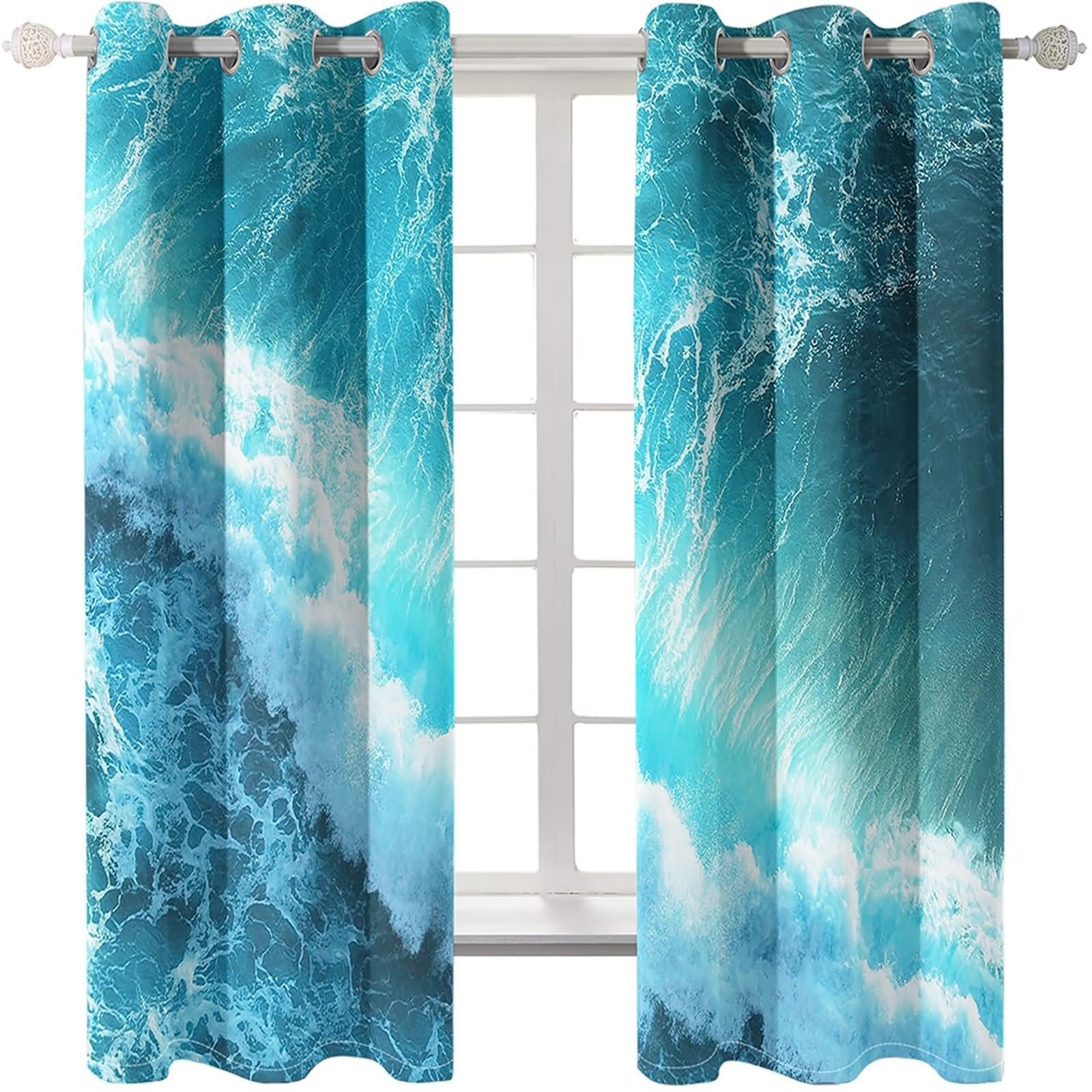 Czeska Kurtyna, Morska niebieska zasłona w stylu boho Ocean Wave 2 panele 428x244cm
