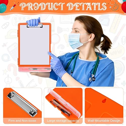 Miniatura 3 de Crtiin Portapapeles de plástico con almacenamiento de color A4 Portapapeles de enfermería con soporte para bolígrafo, resistente al agua,