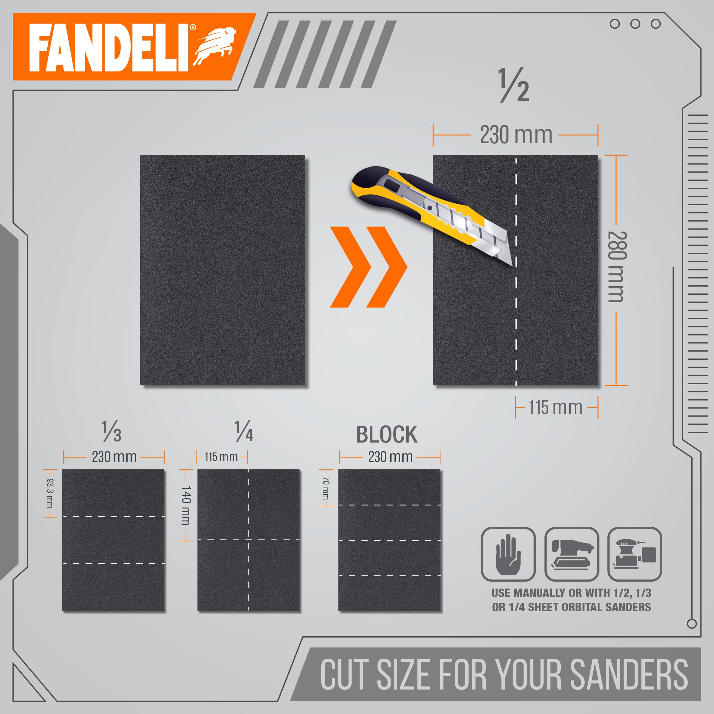 Fandeli Carta vetrata impermeabile, grana 1500, fogli 22,9 x 27,9 cm, per lucidatura auto, levigatura per mobili in legno e levigatura in metallo, resistente all'acqua (grana 50, grana 1500)