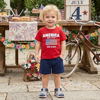 MoZiKQin 4th of July Baby Boy Outfits American Flag T-shirt Top and Retro Shorts Toddler Boy Independence Day Outfit