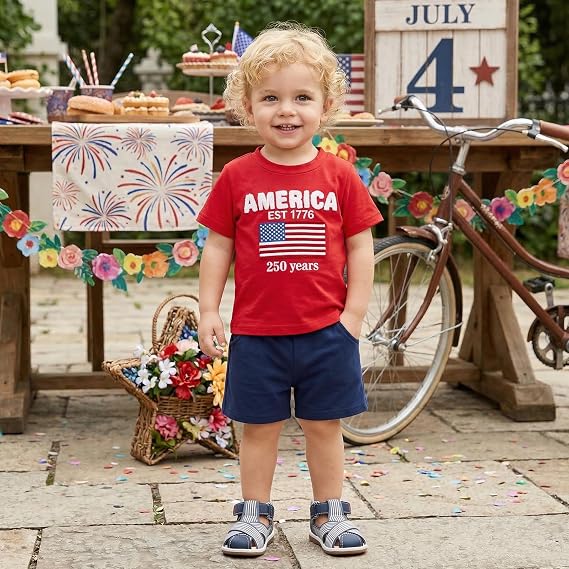 MoZiKQin 4th of July Baby Boy Outfits American Flag T-shirt Top and Retro Shorts Toddler Boy Independence Day Outfit