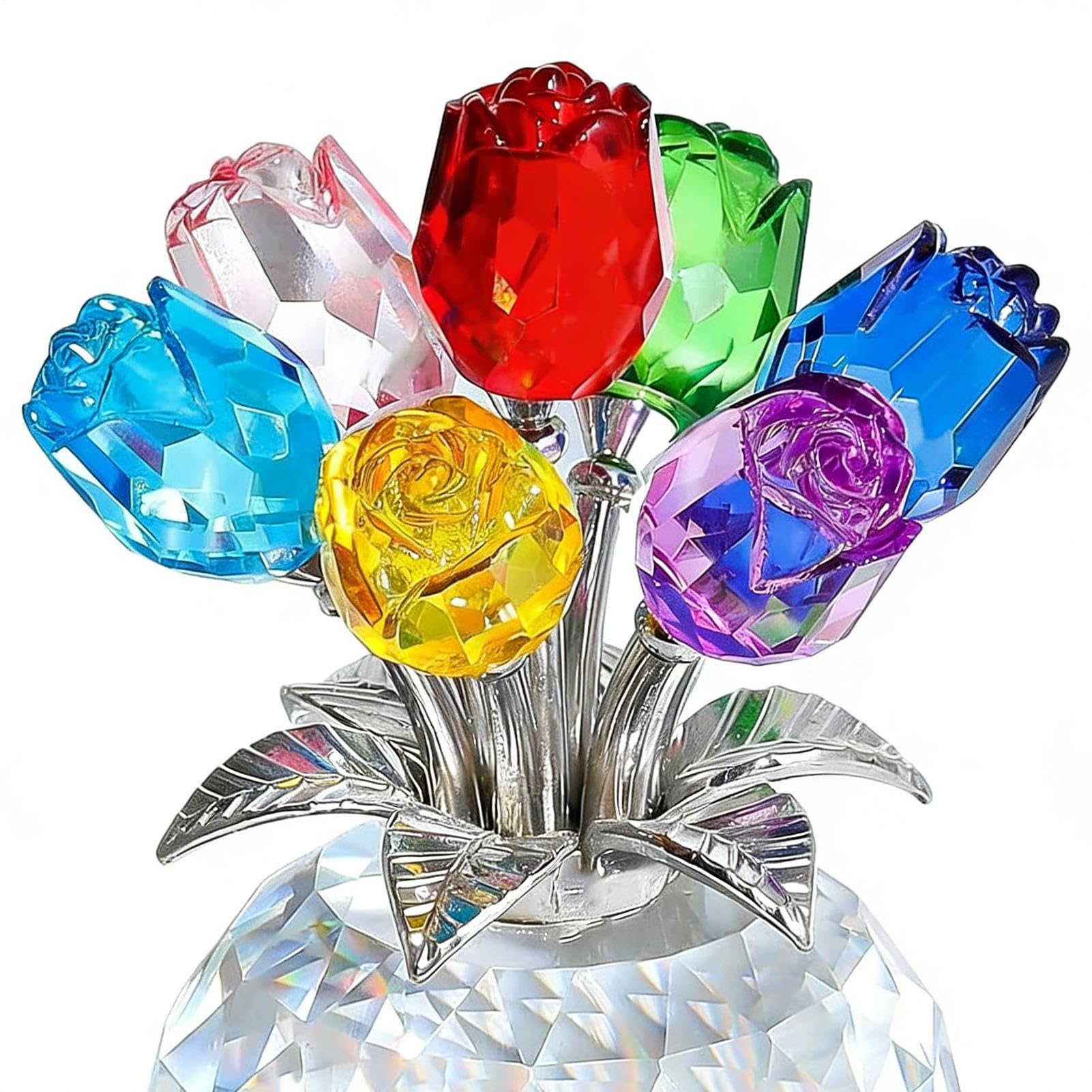 Crystal Figurines Collectibles,Romantic Colorful Rose Statue | Crystal Flower Figurines Table Decor - for Wife Girlfriend Women Valentines Wedding Birthday Holiday Party — view 8