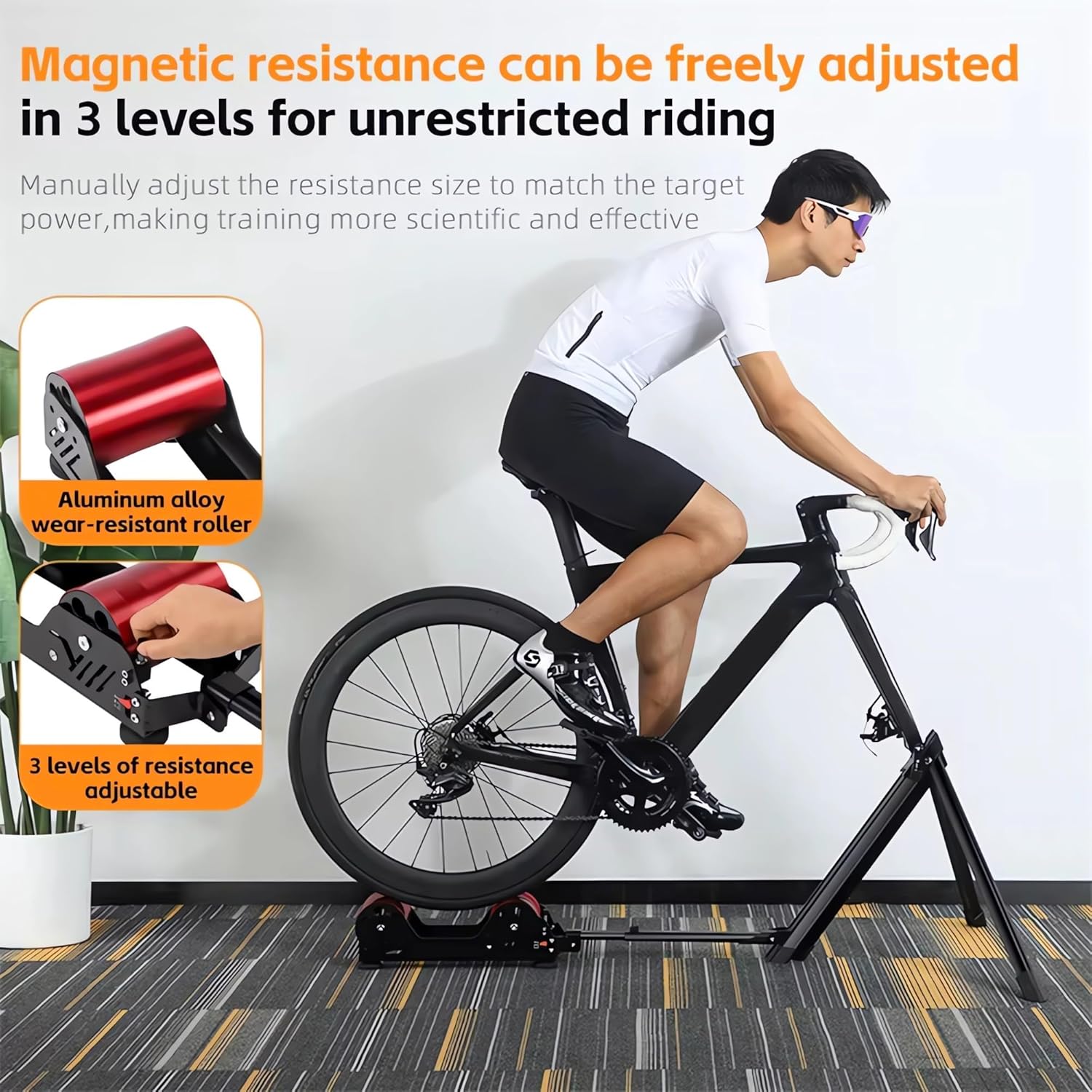 Bike Trainer Stand Resistance Adjustable - Portable Bicycle Rollers Indoor Exercise - Include Sweat Proof Net