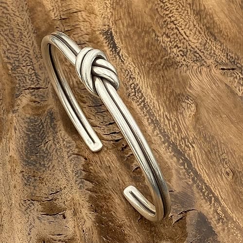 Miniatura 7 de Pulsera de nudo de plata de ley hecha a mano, alambres de plata simples y rústicos atados de manera minimalista, brazalete ajustable de 6 12