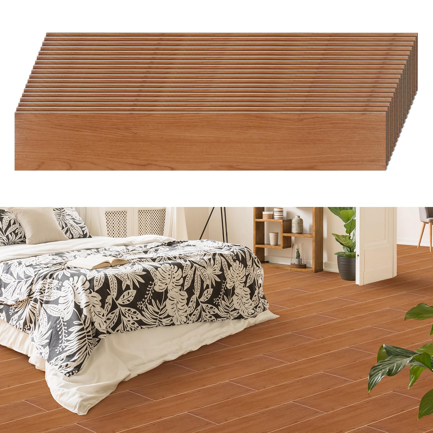 Suelo de PVC autoadhesivo, suelo de vinilo de 2,5 m², antideslizante, resistente al agua, azulejos de vinilo, para cocina, salón, balcón, 91,44 x 15,24 cm de grosor 2 mm (18 azulejos, madera