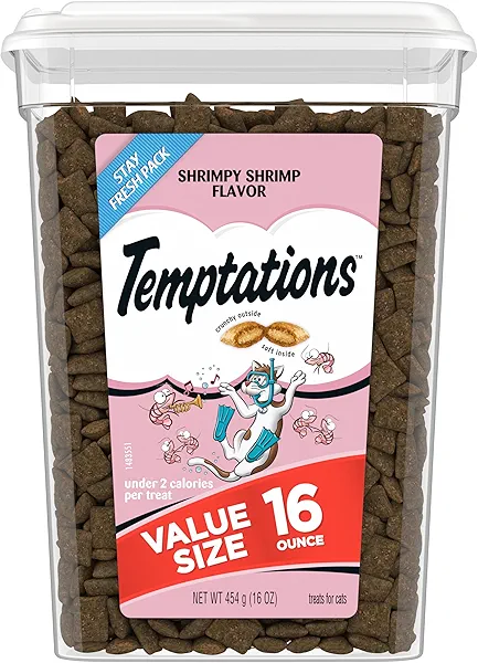 Temptations Classic Crunchy and Soft Cat Treats, Shrimpy Shrimp Flavor, 16 oz. Tub