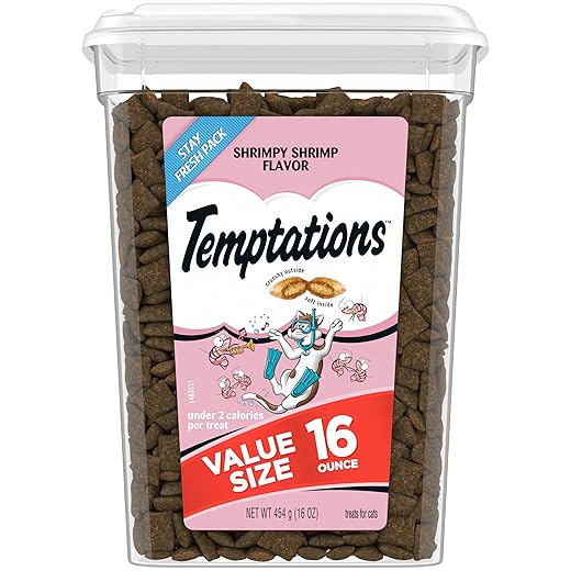 Temptations Classic Crunchy and Soft Cat Treats, Shrimpy Shrimp Flavor, 16 oz. Tub
