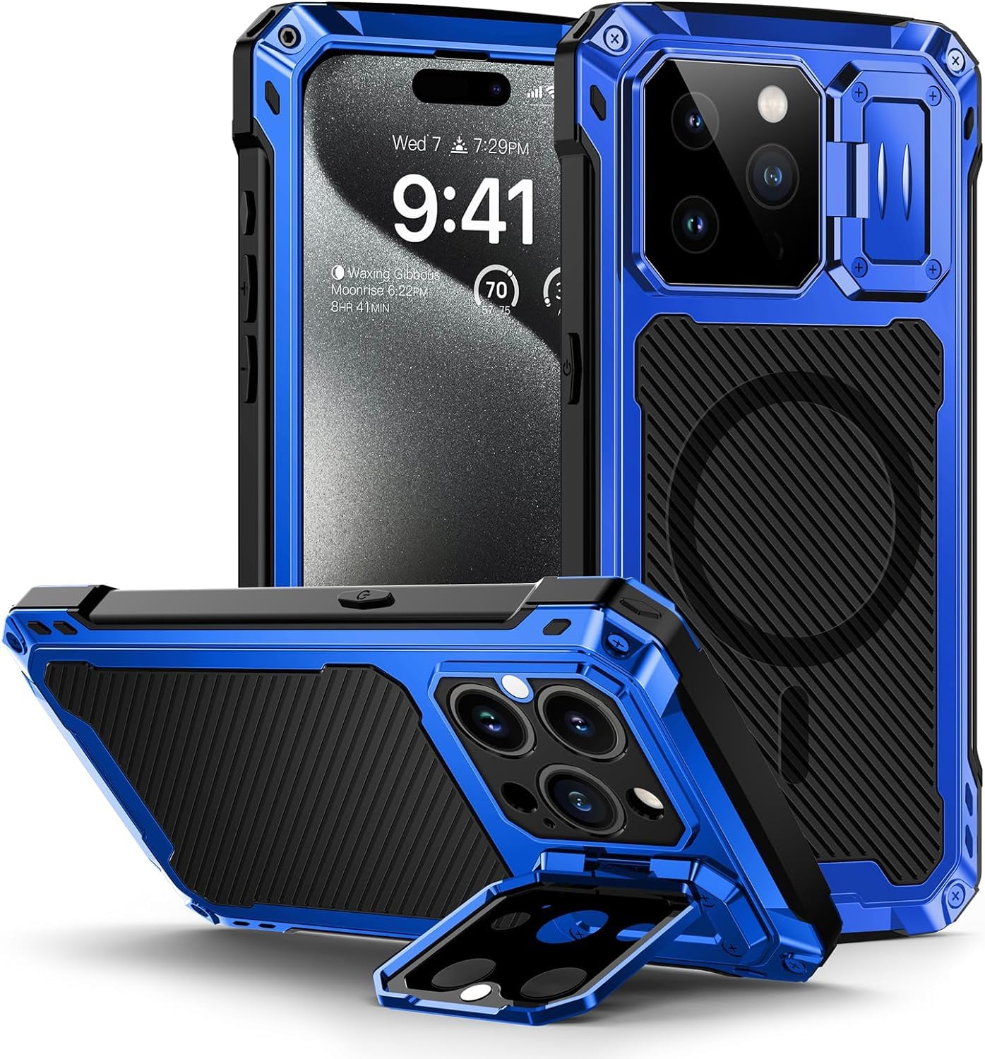 Coque iPhone 15 Pro Max charnière antichoc verre trempé bleu - 8