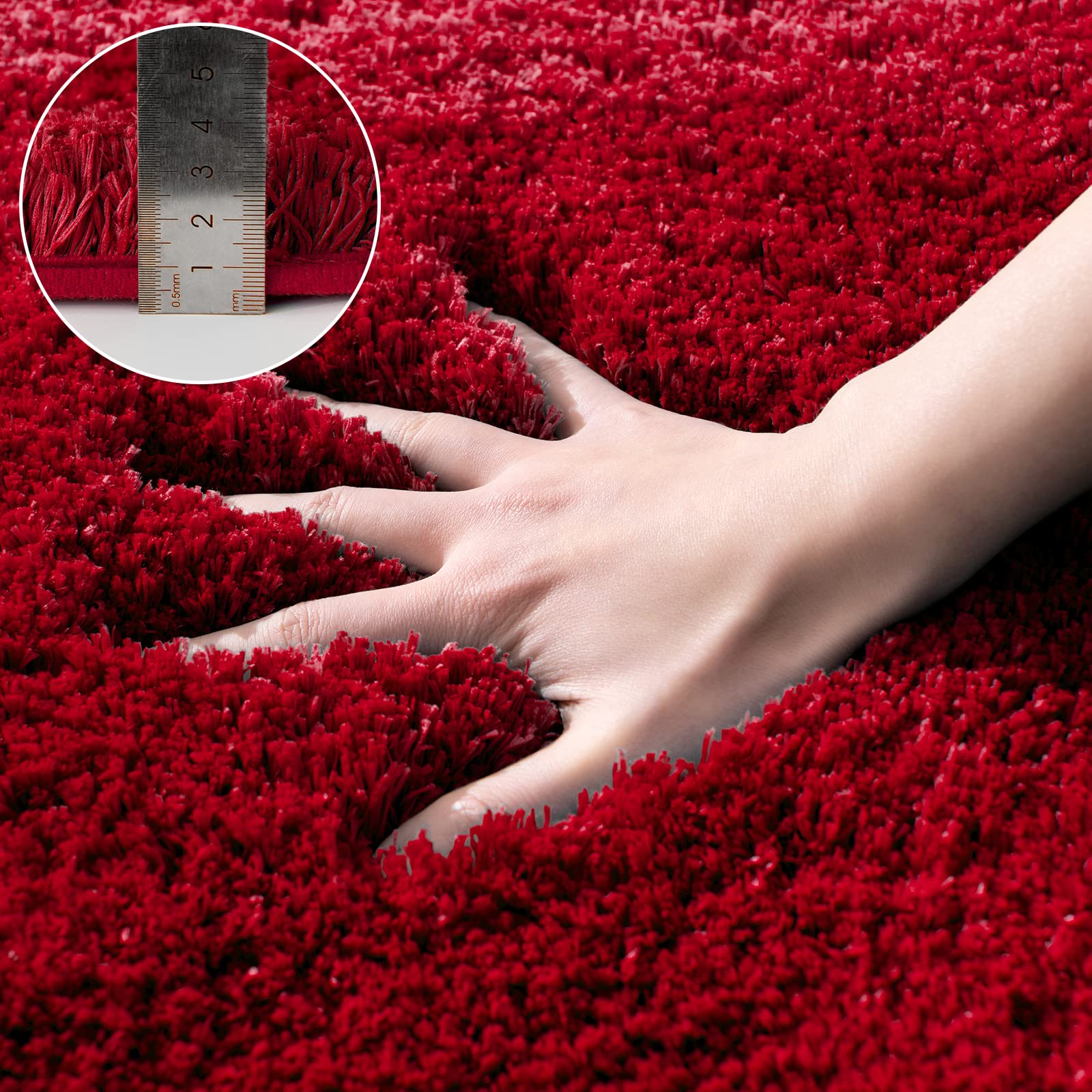 MIULEE 1 Pieza Alfombrilla de Microfibra de 4 CM de Largo Antideslizante Absorción de Agua Alfombra de Baño Suave para Puertas de Entrada Pasillo Ducha Habitación Sala de Estar 50x80cm Rojo