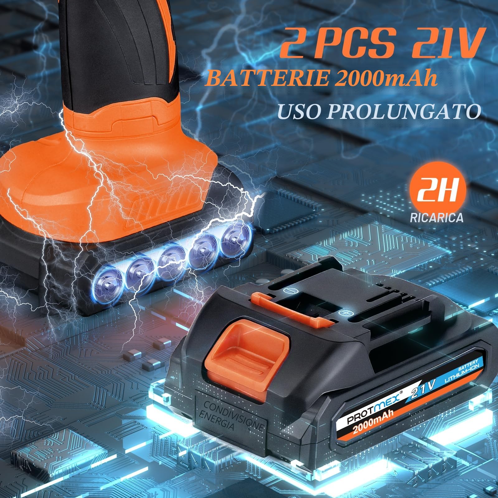 Protmex - Kit di lucidatura a cuscinetti per auto da 6 pollici, 6 batterie a velocità variabile di velocità, 2 x 21 V 2,0 ore, batterie Poliber senza fili