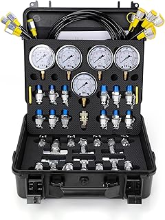 Hydraulic Pressure Test Kit, 600bar /10000psi / 60Mpa 5 Gauges 13 Test Couplings 14 Tee Connectors 5 Test Hoses, Hydraulic Test Gauge kit for Excavator Construction Machinery
