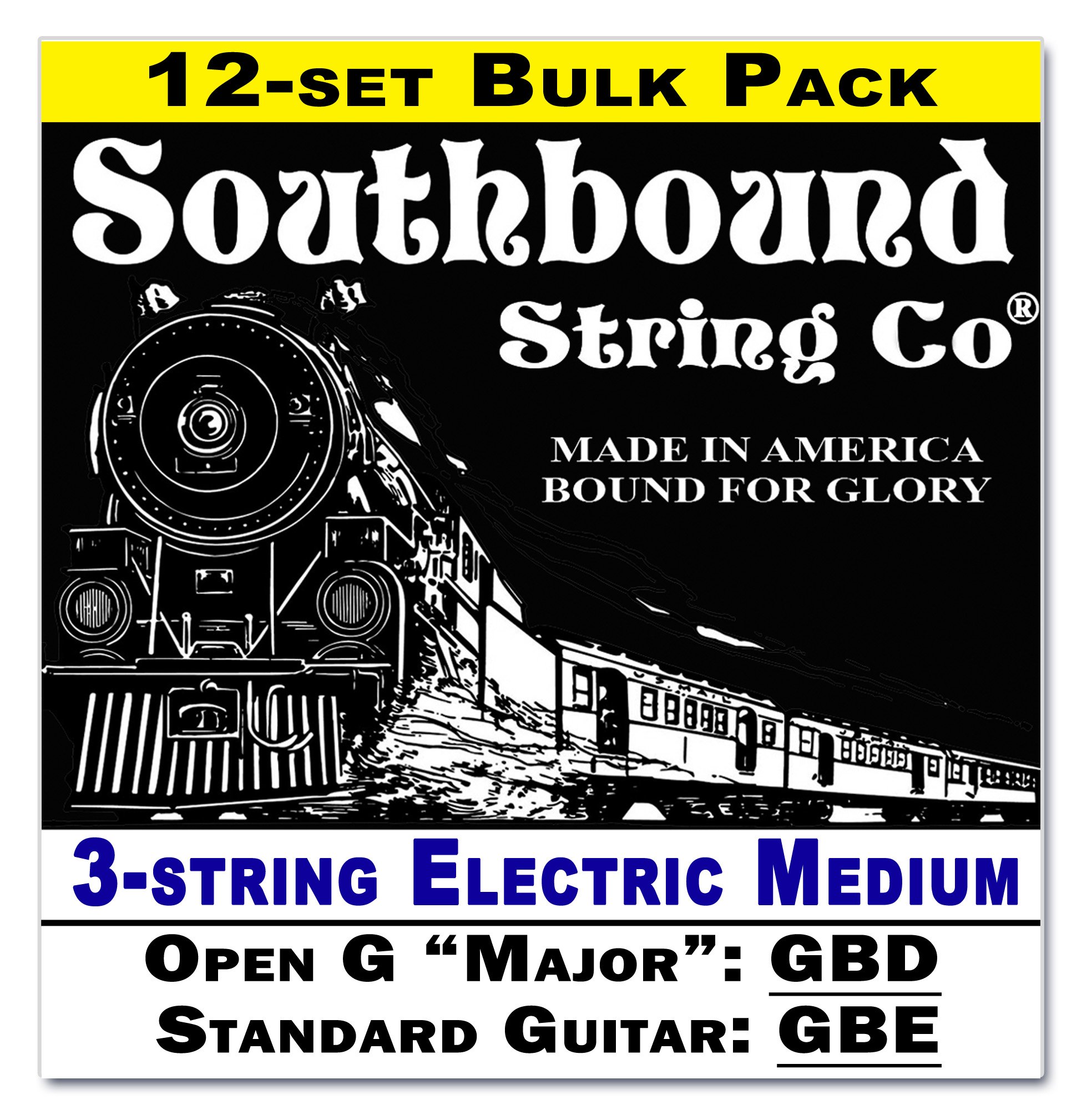 12-pack Electric "Medium" 3-String Cigar Box Guitar String Sets - Open G - GBD/GBE