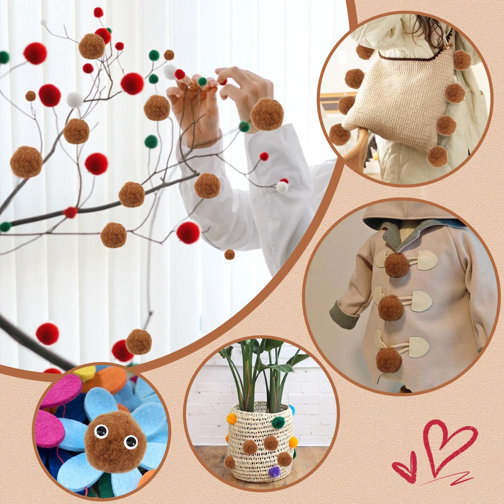 TOAOB 30pcs 5cm Large Pom Poms Balls Brown Fluffy Pompoms for DIY Crafts Decorations - Image 4