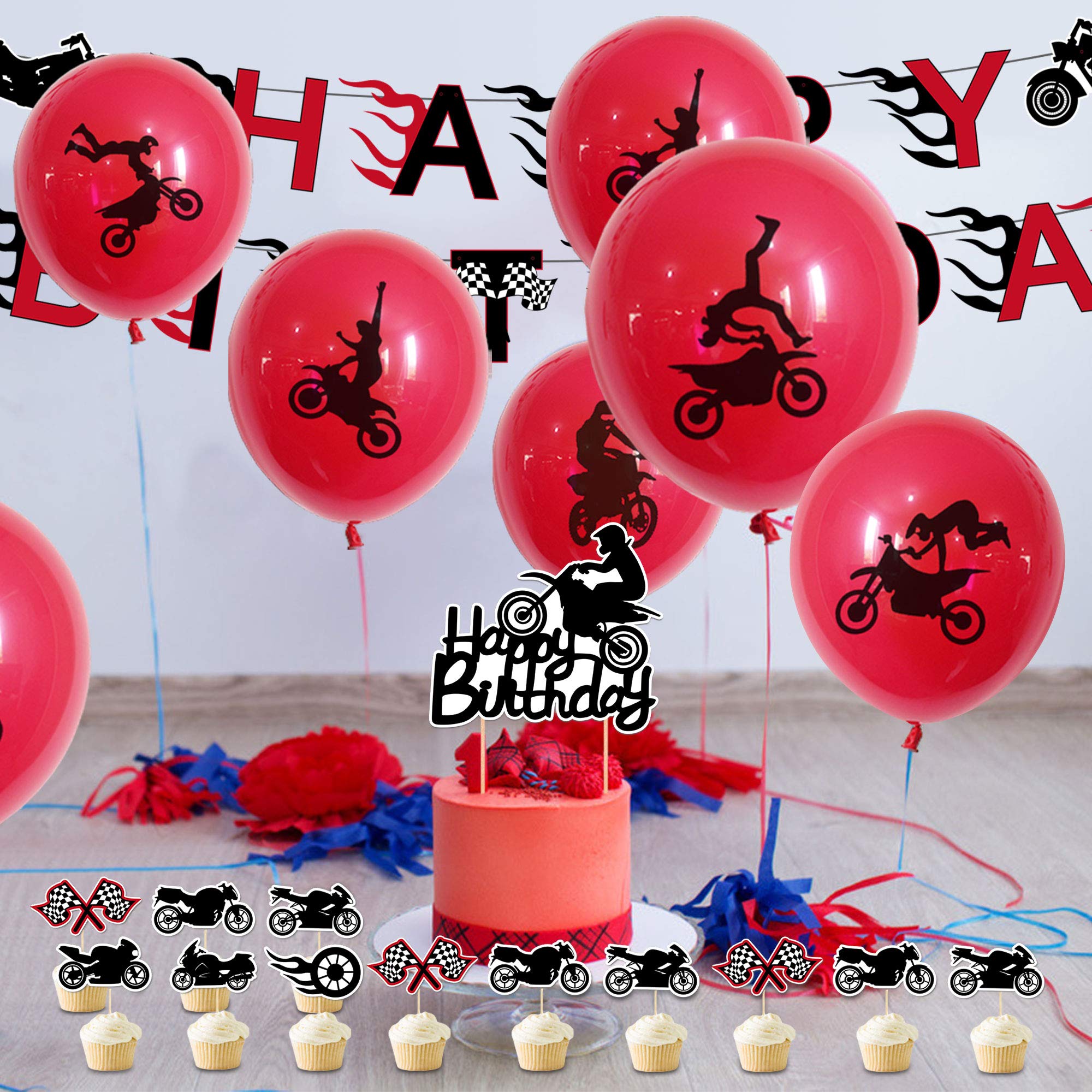 Motorcycle Birthday Party Decorations 76Pcs Motocross Racing Theme
