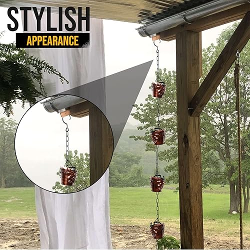 Miniatura 8 de LEPTALINA Cadenas de lluvia de hierro de bronce mariposa de 8.5 pies para canalón y barril de lluvia, resistente al óxido, cadena de lluvia chapada