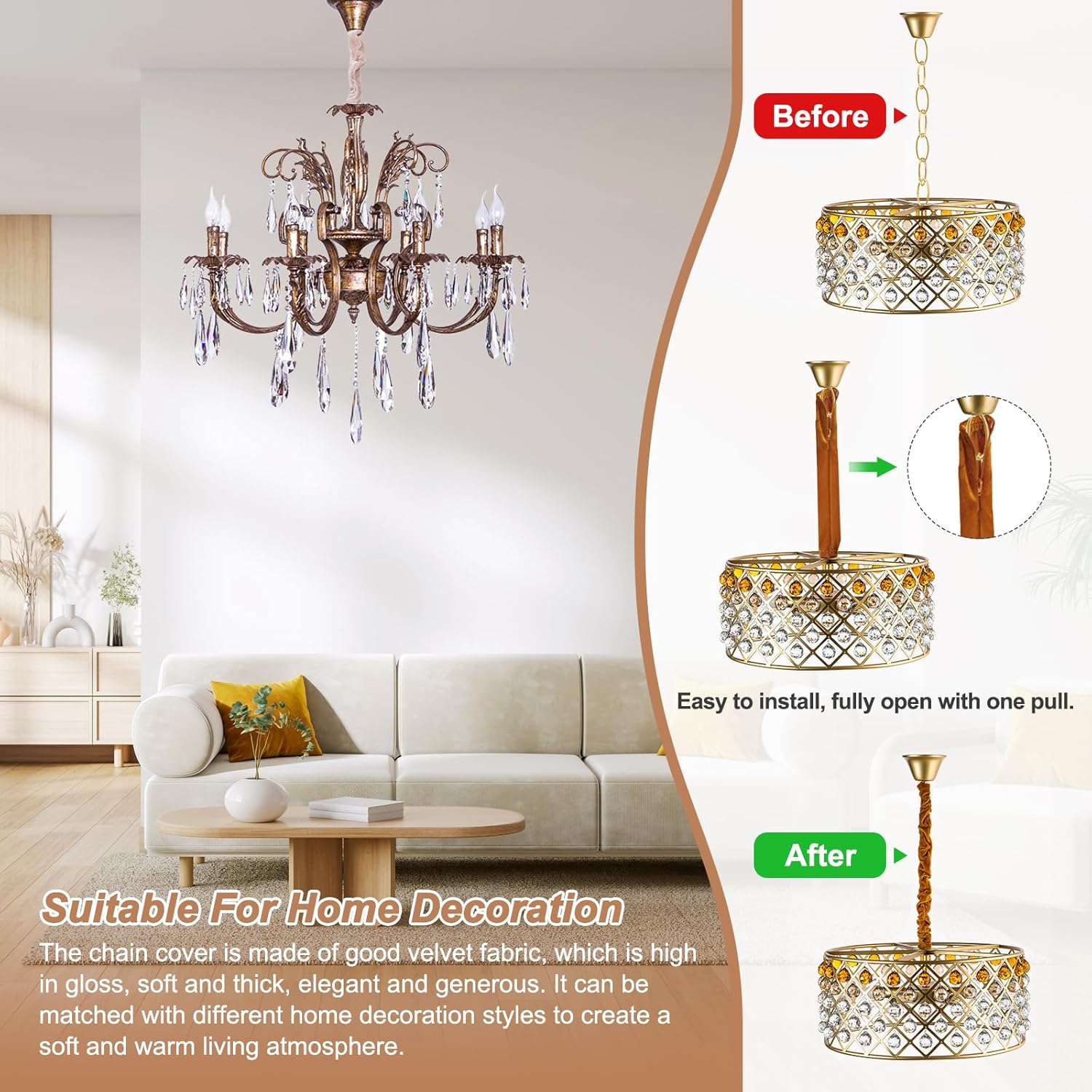 PATIKIL 2.6ft Chandelier Chain Cord Cover, 2 Pcs Velvet Cloth Fabric Chain Sleeve Decorative Cord Covers for Chandelier Wires Swing Cable, Zipper Style, Red