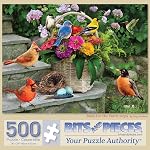 Bits and Pieces - 300 Piece Jigsaw Puzzle for Adults - Birds On The Porch Steps - 300 pc Large Piece Flowers Jigsaw by Greg Giordano - 18" x 24"