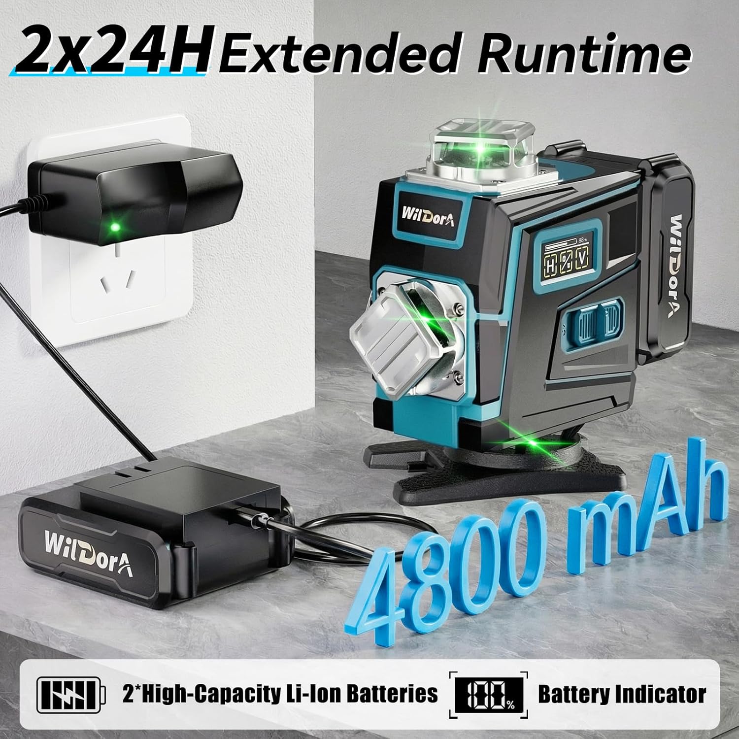 Laser Level with Tripod, 4x360° Self Leveling ±4° Laser Level, Remote Control 4D Green 16 Line Laser Leveler Tool for Woodworking&Renovation, with 2x4800mAh Li-ion Batteries&Hard Carry Case