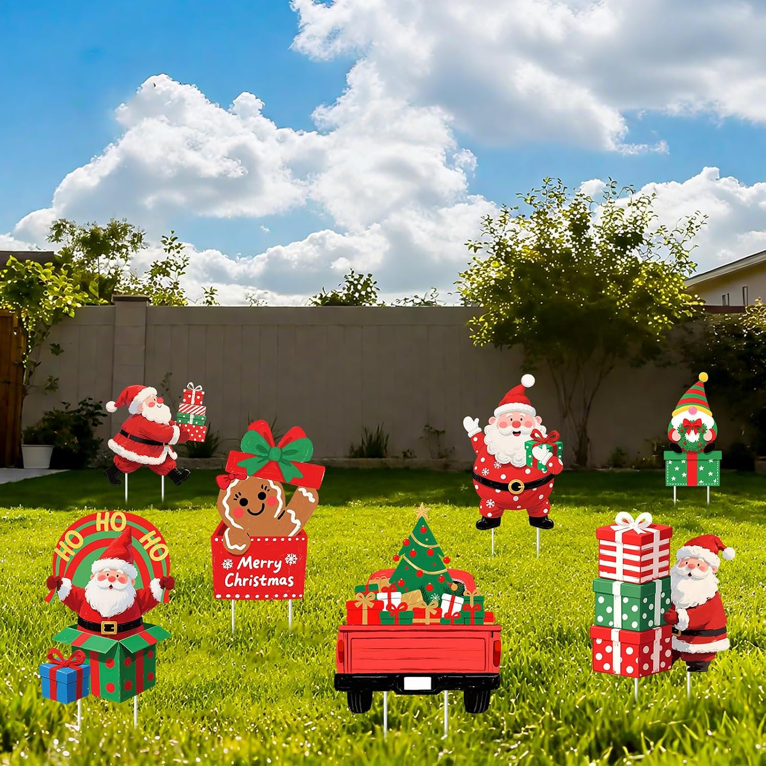 Christmas Decorations Outdoor Yard Signs - 11 PCS Christmas Santa Claus Tree Snowman Yard Signs Decor Cheerful Outdoor Garden Decorations for Home, Lawn, Pathway, Porch & Party Designs Decor