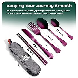 Taplord Portable Travel Silverware Set With Case, Includes 5 Pcs of Travel Utensils With Case, Stainless Steel Flatware Set For Camping, Easy to Travel, Lightweight (Purple), Medium, TL-05P