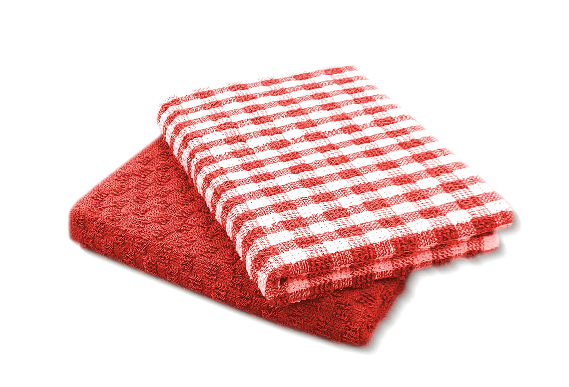 A & B TRADERS 100% Cotton Terry Tea Towels Packs (Sets of 2, 3, 6, 12 or 15) Egyptian Mono Check Superdry Soft Professional Hotel Quality Kitchen Dish Cloth (Red, 2)