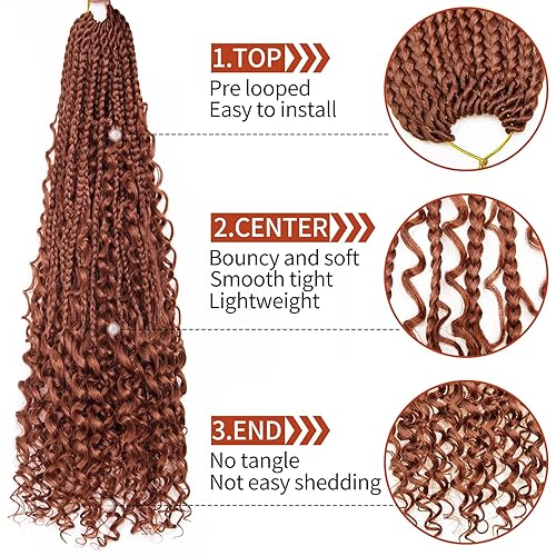 Miniatura 3 de Paquete de 7 trenzas de ganchillo Goddess Box Braids de cabello bohemio con extremos rizados preenrollados de 20 pulgadas, trenzas bohemias de