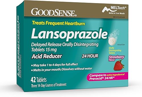 GoodSense Lansoprazol - Tabletas de liberación retardada de desintegración oral de 15 mg, reductor de ácido, sabor a fresa, 42 unidades (paquete de