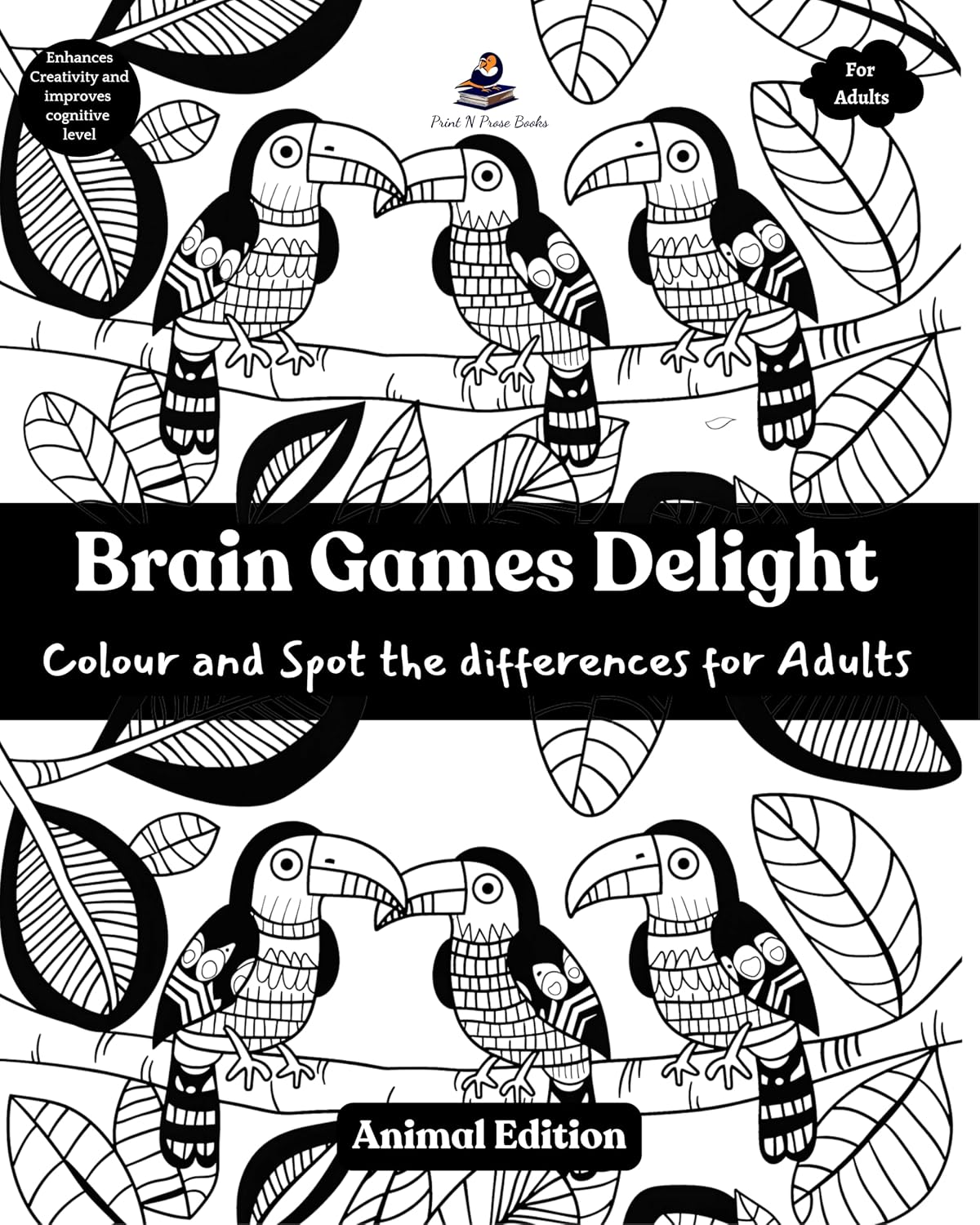 Brain Games Delight - Colour and Spot the differences for Adults- Animal