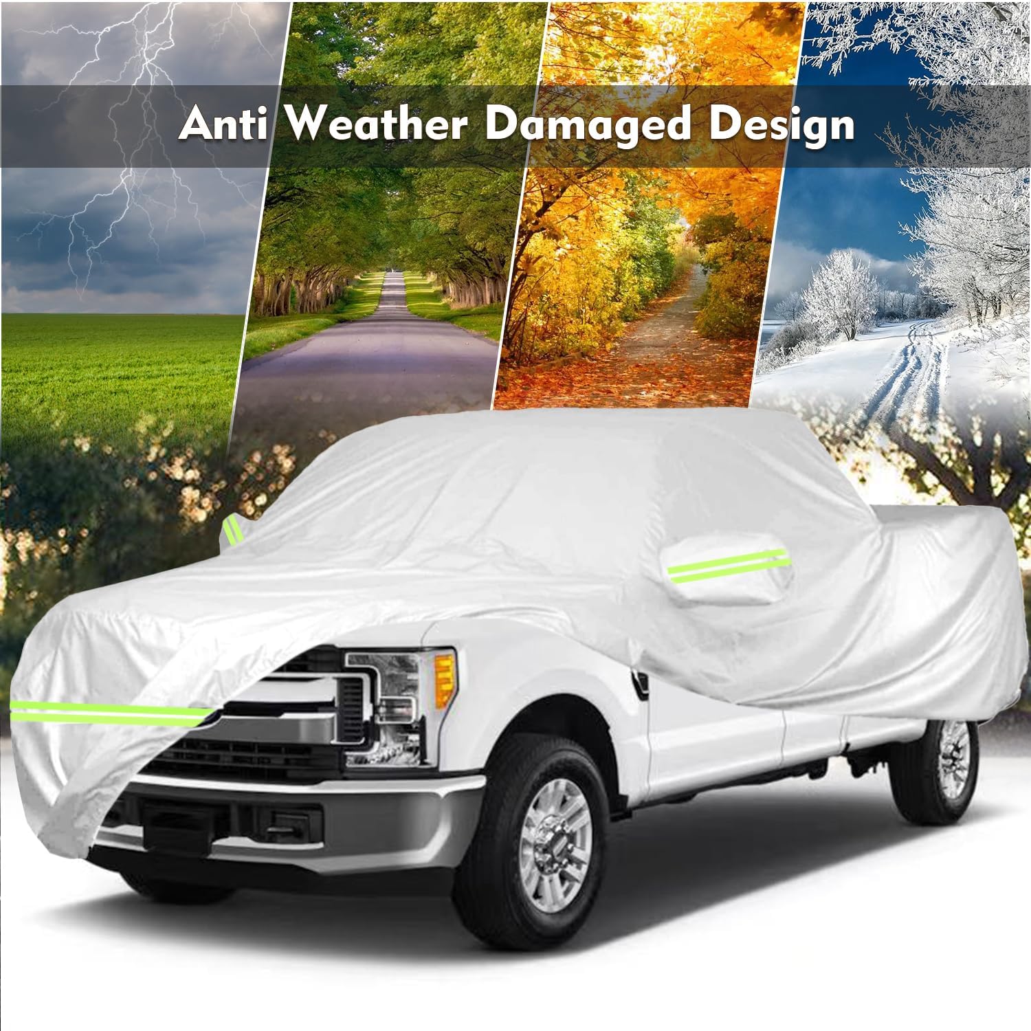 Waterproof Car Cover for Fo-rd F250 F350 Raptor Pickup Super Crew Cab 5FT-8FT Long Bed Truck Cover, All Weather 210T Windproof Car Covers with Door Zipper for Sun Rain UV Protection (Silver)