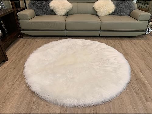 Miniatura 8 de Ovella Home - Alfombra redonda de piel de oveja sintética de alta calidad, color camello, 3 x 3 pies, redonda, 4 pies, para sala de estar,