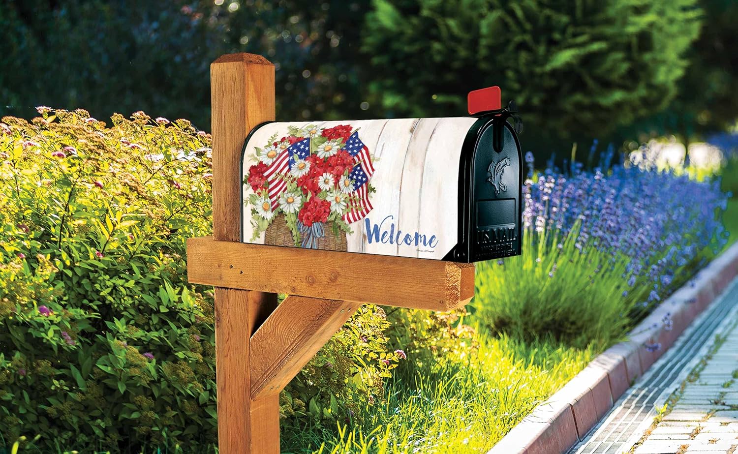 MailWraps Studio M American Flags Decorative, The Original Magnetic Mailbox Cover, Made in USA, Superior Weather Durability, Standard Size fits 6.5W x 19L Inch Mailbox