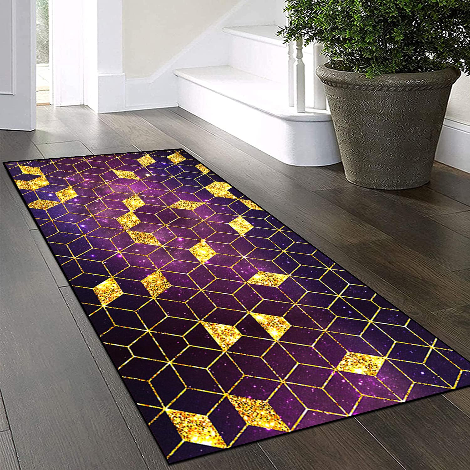 Tapis antidérapant lavable grand confort violet 80x200 cm pour cuisine et chambre