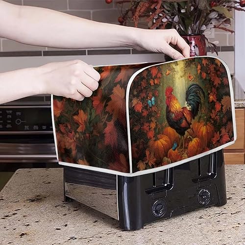 Vista 256 de UNICEU Funda acolchada para tostadora con patrón de café, se adapta a la mayoría de tostadoras estándar de 4 rebanadas patrón de café,Hojas de otoño