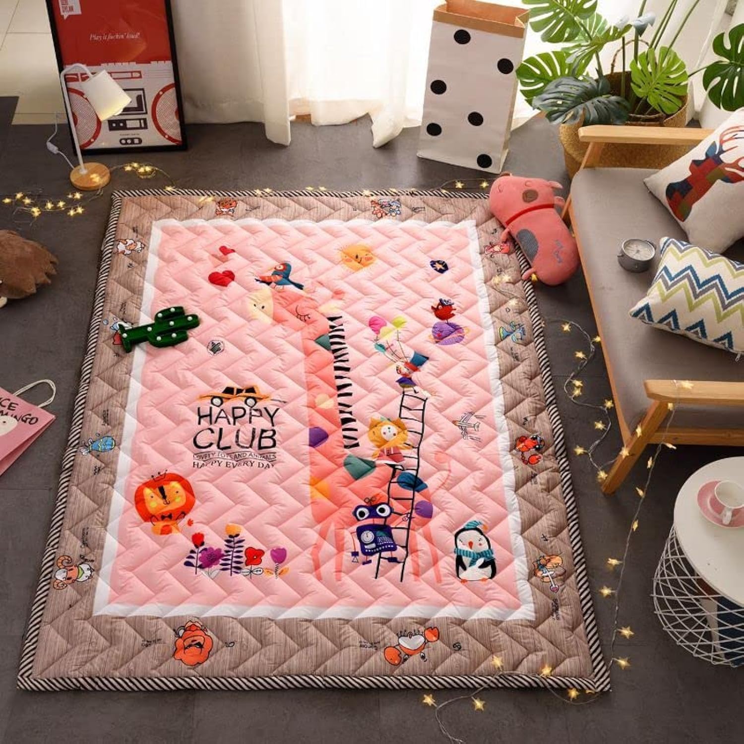Soft Thick Baby Play Mat,197 x 145x 2.5 cm Soft & Skin-Friendly Cotton Baby Crawling Mat On Floor,Non Slip Washable Baby Mats for Babies, Infants, Toddlers (animal club)