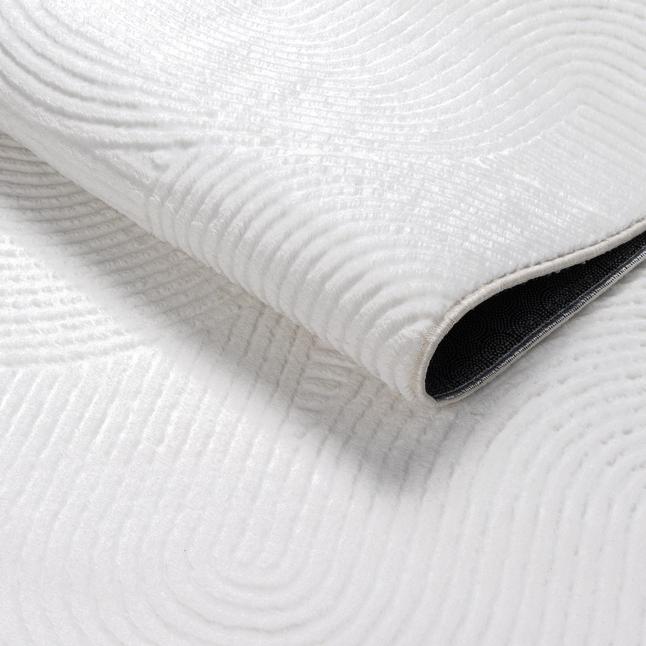 Teppich-Traum Teppich Linienmuster Weiß Waschbar 3D rutschfest 200x280 cm | Weich, bis 30 °C waschbar, pflegeleicht, rutschfest, langlebig, strapazierfähig, OEKO-TEX geprüft, Wohn- & Esszimmer