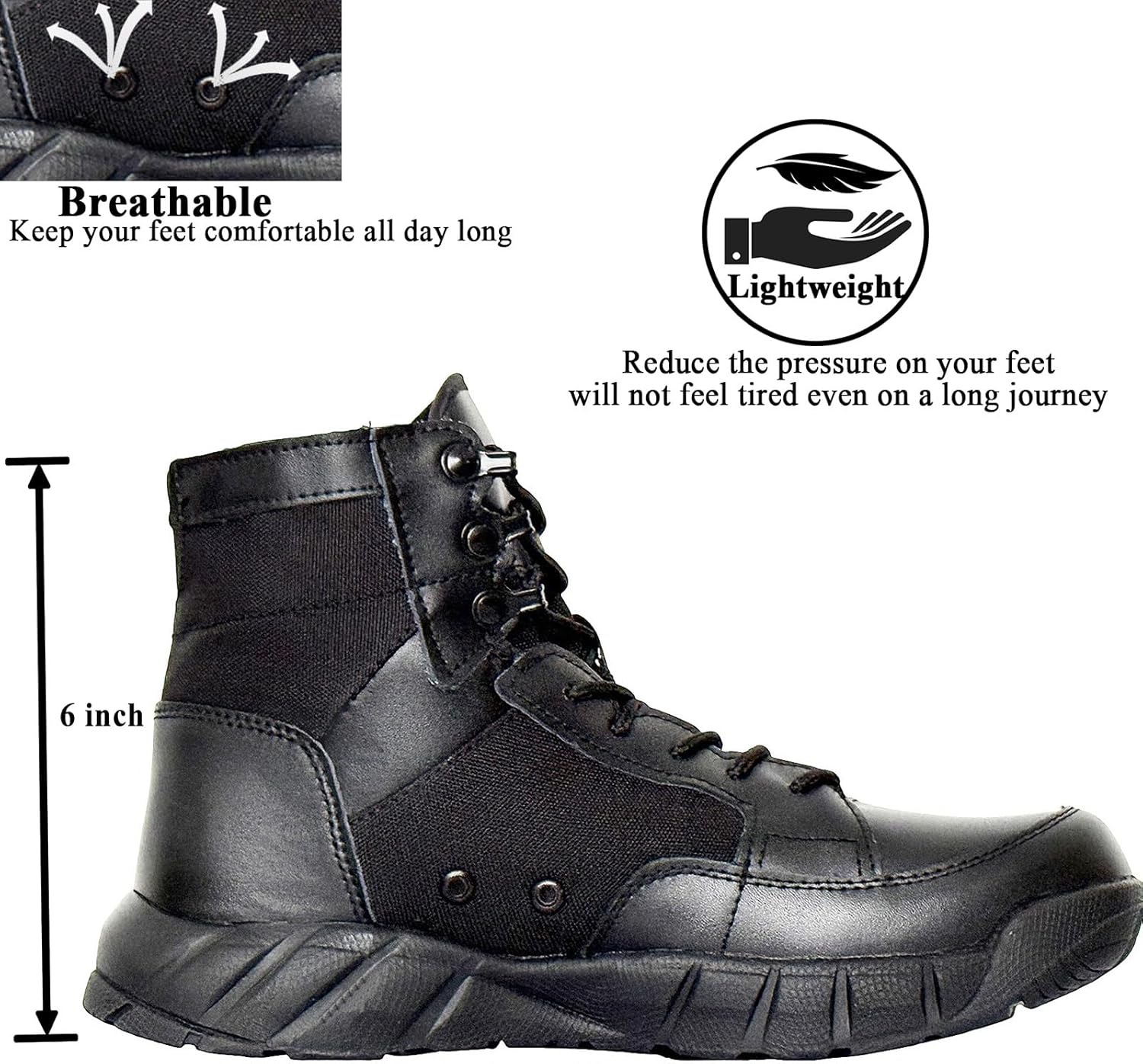 6 Inch Lightweight Mens Tactical Shoes Combat Boots Coyote Boots Military Training Lace Up Outdoor Hiking Breathable Army Shoe - Image 4